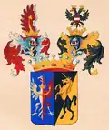 Erb hrabat Kolowrat-Krakowských, svobodných pánů z Újezda (březnická větev, jež majetek i erb dědila po Jeníšcích z Újezda)