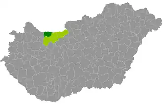 okres Komárom na mapě Maďarska