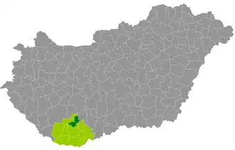 okres Komló na mapě Maďarska