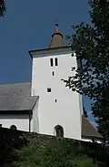 Románská věž, makovice věže je geodetickým bodem TB 2914-11.0