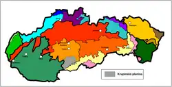 Krupinská planina na mapě geomorfologických celků Slovenska