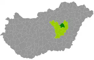 okres Kunhegyes na mapě Maďarska