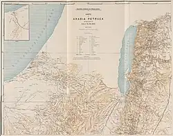 Musilova mapa části bývalé římské provincie Arabia Petraea