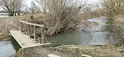 Lávka přes Vařešinku u soutoku s řekou Opavou