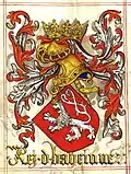 Erb českého krále („Rei de Baheinne“) v portugalském sborníku Livro do Armeiro-mor