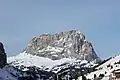Langkofel, pohled na Grödner-Joch-Passstraße v zimě