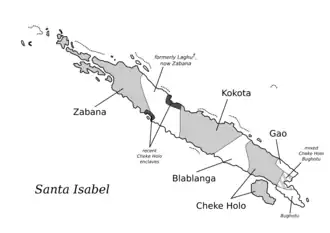 Mapa ysabelských jazyků na Santa Isabel (anglicky)