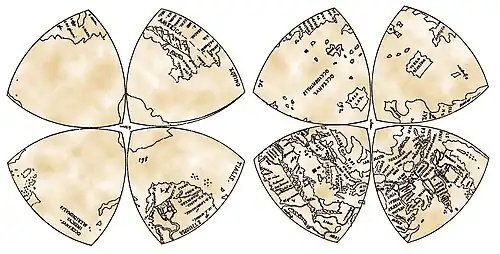 Mapa světa v oktantovém zobrazení (Leonardo da Vinci, 1514). 