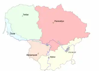 Žemaitsko (zeleně) na mapě regionů Litvy