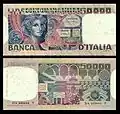 50000 lir - rub a líc bankovky vydané v roce 1977