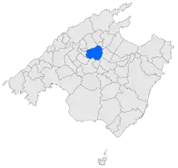 ostrov Mallorca (modře - oblast města Inca)