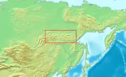 Lokalizace pohoří na mapě severovýchodní Asie