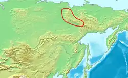 Poloha Verchojanského pohoří na mapě východní části Sibiře