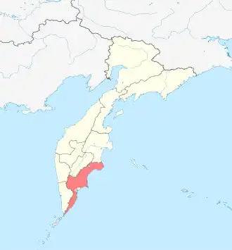 Jelizovský okres na mapě Kamčatky