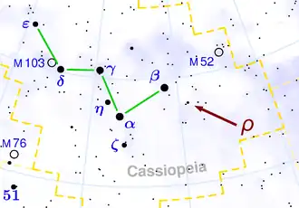 Poloha Ró Cassiopeiae v souhvězdí Casiopeji