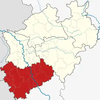 Vládní obvod na mapě Severního Porýní-Vestfálska