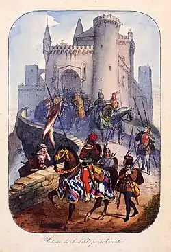 Odjezd Lombarďanů na křížovou výpravu, ilustrace k románu Tommassa Grosiho