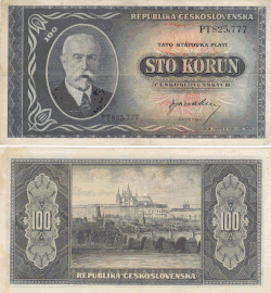 Bankovka s nominální hodnotou 100 Kčs (T. G. Masaryk)