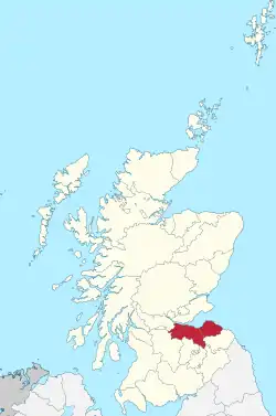 Zobrazení oblasti Lothian (červeně) ve Skotsku (růžově), resp. ve Spojeném království (světle šedě).