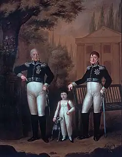 Vévoda Ludvík Württemberský, její manžel, na obraze s bratrem a synem (1800)