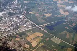 Pohled na dálniční křižovatku Bremer Kreuz z jihu.