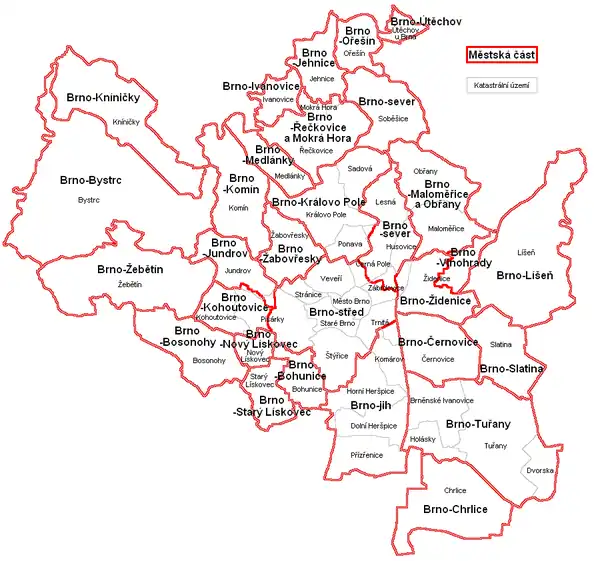 Městské části Brna (klikatelná mapa)