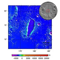 topografická mapa kráteru Orcus Patera