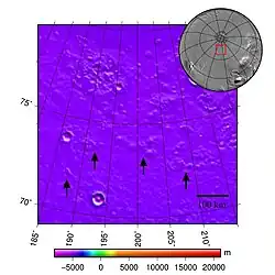 topografická mapa pahorkatiny Scandia Tholi