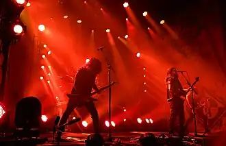 Machine Head při vystoupení v La Rochelle ve Francii v roce 2018. Zleva: Dave McClain, Phil Demmel, Robb Flynn a Jared MacEachern.