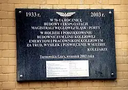 Pamětní tabule Uhelné magistrály v žst. Tarnowskie Góry