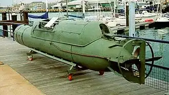 Siluro San Bartolomeo vystavené v expozici Royal Navy Submarine Museum v Gosportu