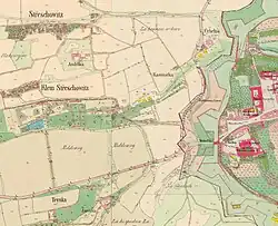 Panenská v kontextu: severovýchodně Hubálka (čp. 102), Kassnička – Kašnička (čp. 103–104), Cyhelna je cihelna strahovského kláštera (nikoli cihelna Na Panenské, ta bude stát v místě spalných staveb s čp. 97–100 a posléze pohltí i Hubálku a Kašničku))