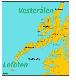 Mapa Lofot a Vesterál