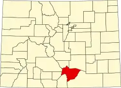 Huerfano County na mapě Colorada