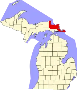 Chippewa County na mapě Michiganu