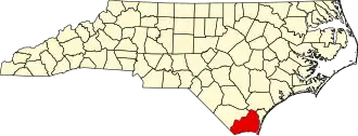 Brunswick County na mapě Severní Karolíny