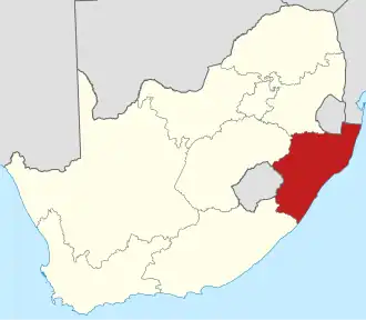 Poloha KwaZulu-Natala v Jihoafrické republice