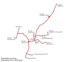 Schéma tramvajových tratí včetně rychlodráhy