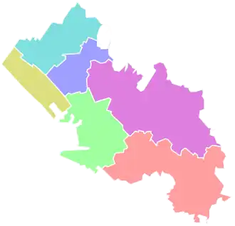 Mapa čtvrtí města Čiba.