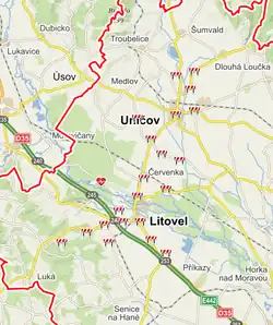 Vyznačení obcí dotčených uzavřením 16.–29. března 2020