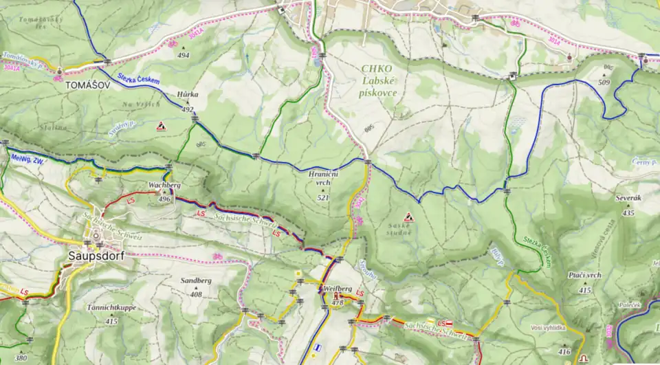 Turistická mapa Hraničního vrchu a blízkého okolí