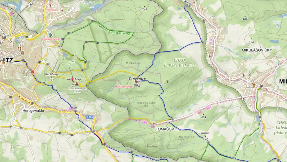 Turistická mapa Tanečnice a blízkého okolí