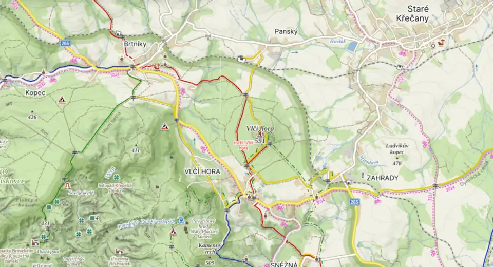 Turistická mapa Vlčí hory a blízkého okolí