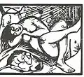 Spící pastýřka, dřevoryt, 19,8×24,1 cm