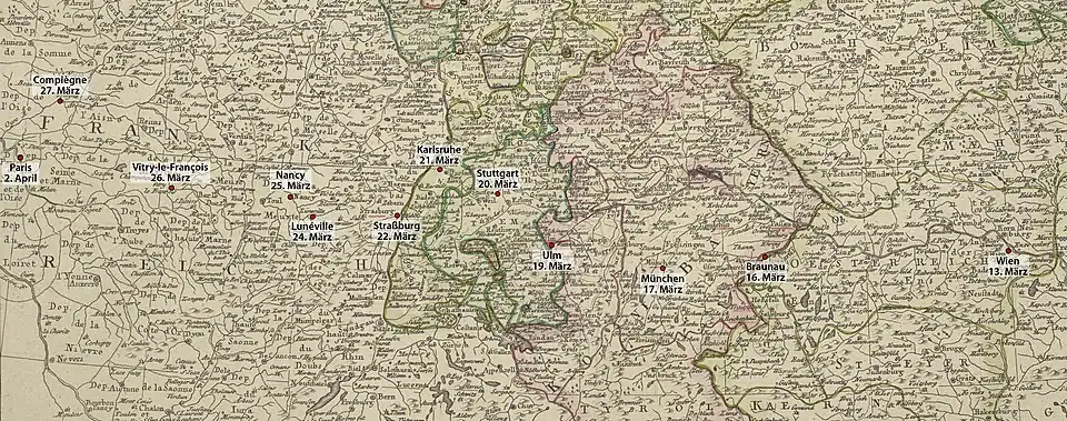 Zastavení Marie Louisy na cestě z Vídně do Paříže