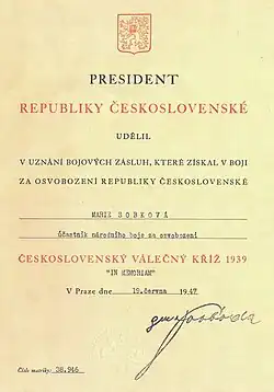 Československý válečný kříž 1939 (1947)