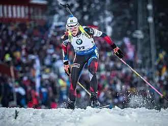 Česká biatlonistka Markéta Davidová ve sprintu Mistrovství světa 2019 v Östersundu