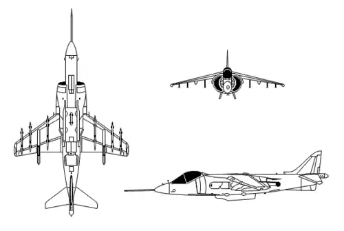 Nákres letounu AV-8B Harrier II.
