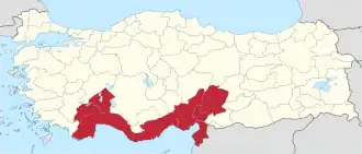 Středomořský region na mapě Turecka