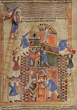 Babylonská věž, ilustrace z manuskriptu z 11. století s Aelfricovým překladem Starého zákona